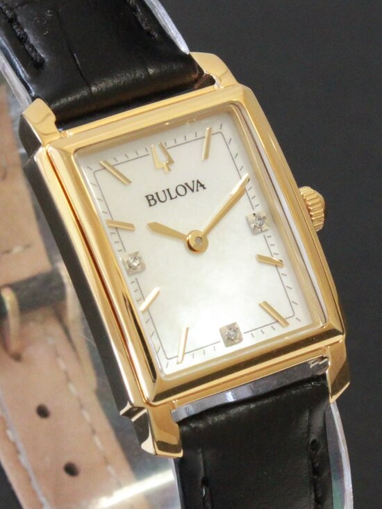 Bulova Accessories - Bulova Ladies Sutton Classic Watch Diamond Accents MOP Dial Black Leather 21mm